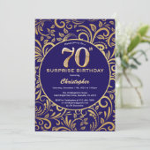 Invitation Surprise 70e anniversaire Marine bleu et or floral (Debout devant)