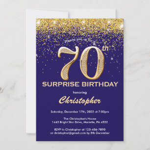 Invitation Surprise 70e anniversaire Marine Blue and Gold Par
