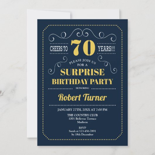Invitation Surprise 70e anniversaire - Marine Gold (Devant)
