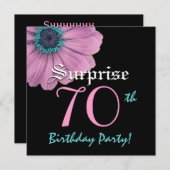 Invitation SURPRISE 70e anniversaire Modèle rose Daisy (Devant / Derrière)