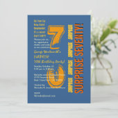 Invitation SURPRISE 70e anniversaire moderne Blue Gold Jaune (Debout devant)