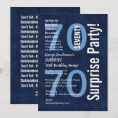 Invitation SURPRISE 70e anniversaire Moderne Royal Blue R604 (Devant / Derrière)