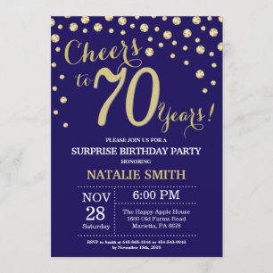 Invitation Surprise 70e anniversaire Navy Blue and Gold Diamo