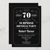 Invitation Surprise 70e anniversaire - Noir Blanc (Devant / Derrière)