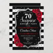 Invitation Surprise 70e anniversaire - Noir Blanc Rouge (Devant / Derrière)