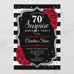 Invitation Surprise 70e anniversaire - Noir Blanc Rouge