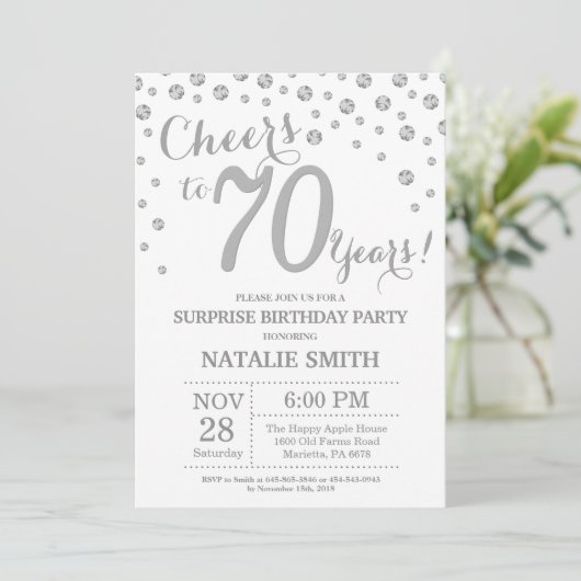 Invitation Surprise 70e anniversaire Parties scintillant d'ar (Debout devant)