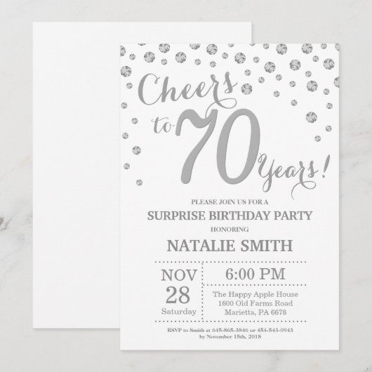 Invitation Surprise 70e anniversaire Parties scintillant d'ar (Devant / Derrière)