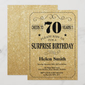 Invitation Surprise 70e anniversaire Parties scintillant noir (Devant / Derrière)