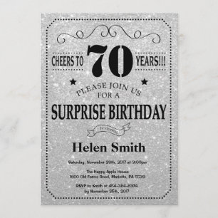 Invitation Surprise 70e anniversaire Parties scintillant noir
