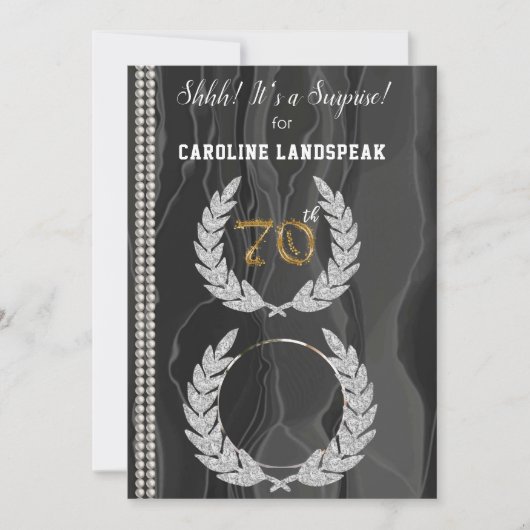 Invitation Surprise 70e anniversaire photo, or, perles et soi (Devant)