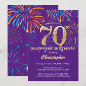 Invitation Surprise 70e anniversaire Purple and Gold Firework (Devant / Derrière)