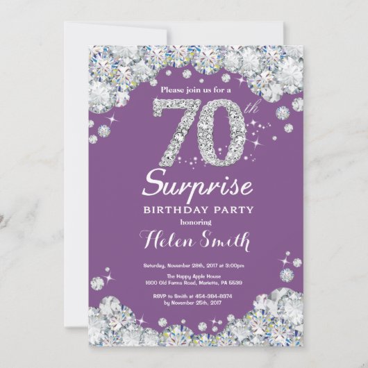 Invitation Surprise 70e anniversaire Purple et Silver Diamond (Devant)