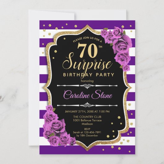 Invitation Surprise 70e anniversaire - Purple Gold (Devant)