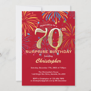 Invitation Surprise 70e anniversaire Red & Gold Rainbow Firew
