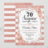 Invitation Surprise 70e anniversaire - Rose or blanc rose (Devant / Derrière)