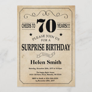 Invitation Surprise 70e anniversaire Rustic Vintage Retro