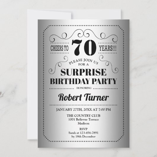 Invitation Surprise 70e anniversaire - Silver Black (Devant)