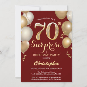 Invitation Surprise 70e anniversaire Sombre Rouge et Or Ballo