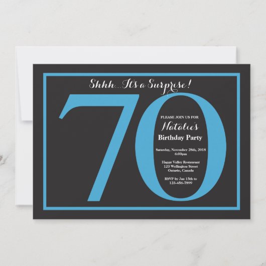 Invitation Surprise 70e anniversaire Tableau noir et bleu (Devant)
