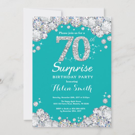 Invitation Surprise 70e anniversaire Turquoise et diamant d'a (Devant)