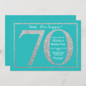 Invitation Surprise 70e anniversaire Turquoise et Parties sci (Devant / Derrière)
