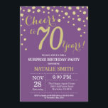 Invitation Surprise 70e anniversaire violet et diamant d'or<br><div class="desc">Surprise 70e anniversaire Invitation avec Parties scintillant violet et or Arrière - plan diamant . Confetti d'or. Anniversaire adulte. Hommes ou Femmes Anniversaire. Pour plus de personnalisation,  cliquez sur le bouton "Customiser" et utilisez notre outil de conception pour modifier ce modèle.</div>