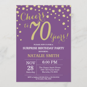 Invitation Surprise 70e anniversaire violet et diamant d'or