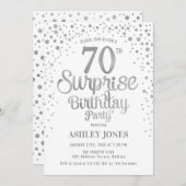 Invitation Surprise 70e fête d'anniversaire - Argent & Blanc (Devant / Derrière)