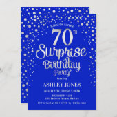 Invitation Surprise 70e fête d'anniversaire - Argent & Royal  (Devant / Derrière)