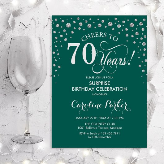 Invitation Surprise 70e fête d'anniversaire - Argent vert