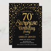 Invitation Surprise 70e fête d'anniversaire - Black & Gold (Devant / Derrière)
