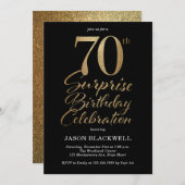 Invitation Surprise 70e fête d'anniversaire Black & Gold (Devant / Derrière)
