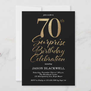 Invitation Surprise 70e fête d'anniversaire Black & Gold