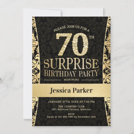 Invitation Surprise 70e fête d'anniversaire - Gold Black (Devant)