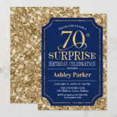 Invitation Surprise 70e fête d'anniversaire - Gold Navy (Devant / Derrière)