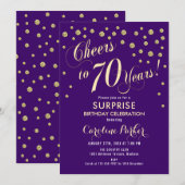 Invitation Surprise 70e fête d'anniversaire - Gold Purple (Devant / Derrière)