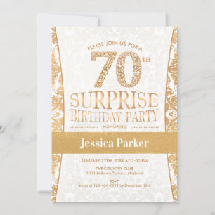 Invitation Surprise 70e fête d'anniversaire - Gold White