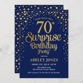 Invitation Surprise 70e fête d'anniversaire - Marine & Gold (Devant / Derrière)