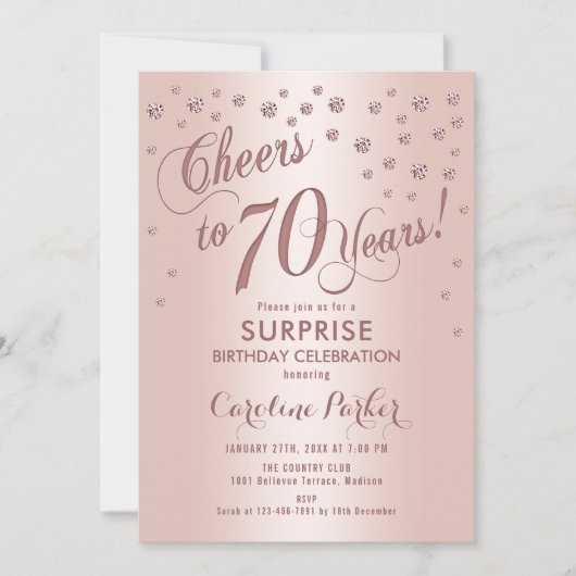 Invitation Surprise 70e fête d'anniversaire - Rose Gold (Devant)