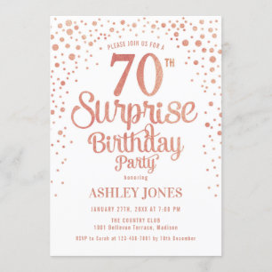 Invitation Surprise 70e fête d'anniversaire - Rose Gold & Whi