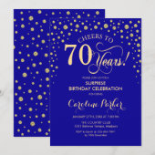 Invitation Surprise 70e fête d'anniversaire - Royal Blue Gold (Devant / Derrière)