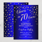Invitation Surprise 70e fête d'anniversaire - Royal Blue Gold (Devant / Derrière)