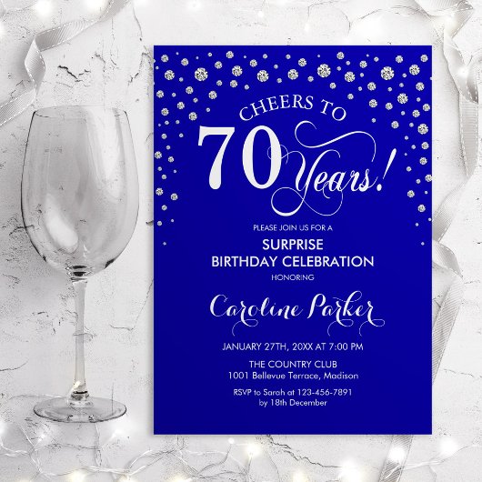 Invitation Surprise 70e fête d'anniversaire - Royal Blue Silv