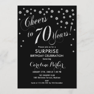 Invitation Surprise 70e fête d'anniversaire - Silver Black