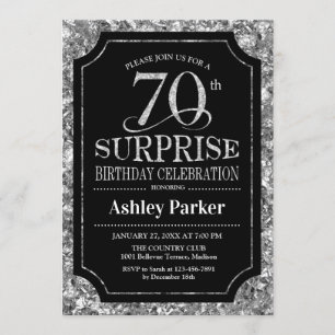 Invitation Surprise 70e fête d'anniversaire - Silver Black