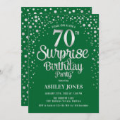 Invitation Surprise 70e fête d'anniversaire - Silver & Green (Devant / Derrière)