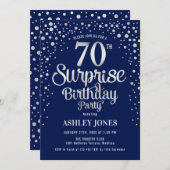 Invitation Surprise 70e fête d'anniversaire - Silver & Navy B (Devant / Derrière)