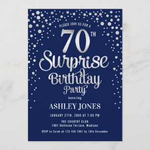 Invitation Surprise 70e fête d'anniversaire - Silver & Navy B