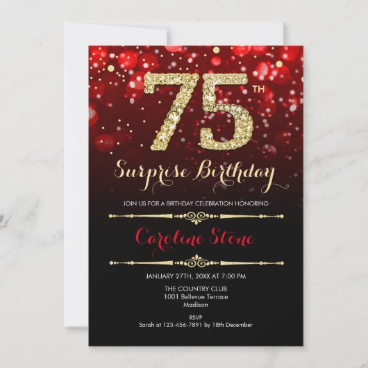Invitation Surprise 75e anniversaire - Black Red Gold (Devant)